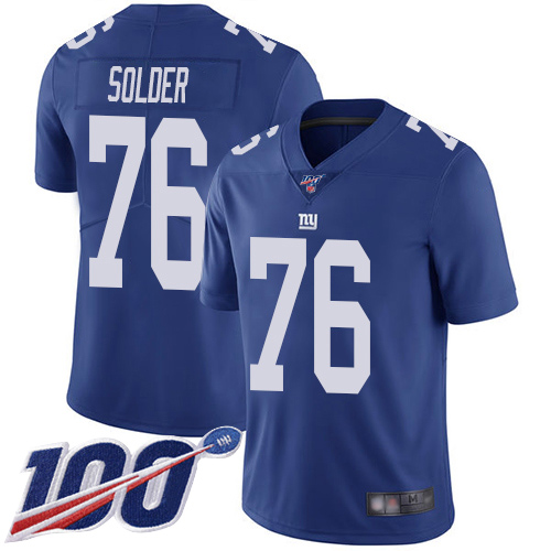 Men New York Giants 76 Nate Solder Royal Blue Team Color Vapor Untouchable Limited Player 100th Season Football NFL Jersey